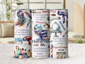 Hairdresser Life 20oz skinny tumbler with lid and straw, shears and salon chair wrap
