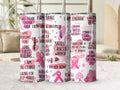 Breast Cancer Warrior 20oz skinny tumbler with lid and straw, pink ribbon and affirmations wrap