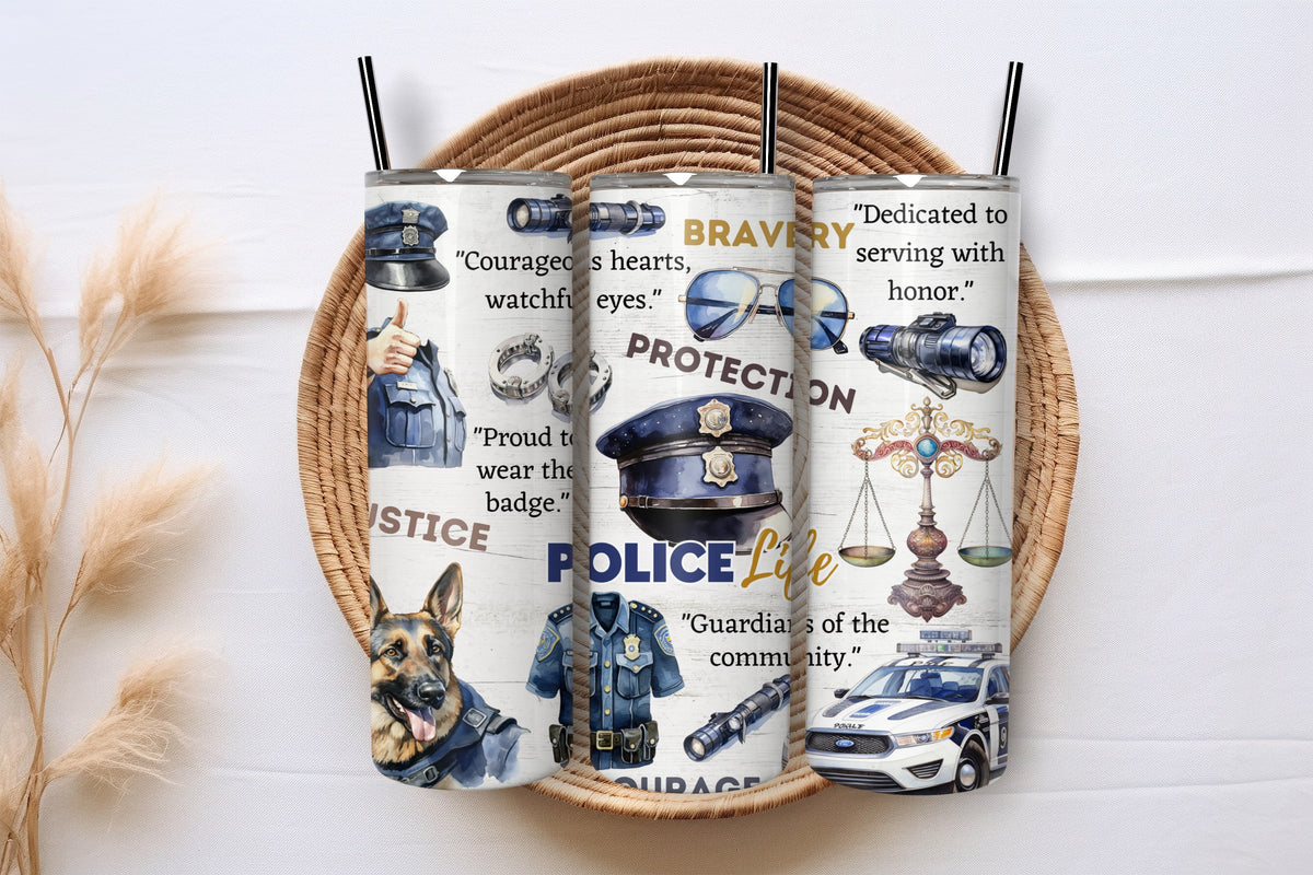Police Life law enforcement gift tumbler presented in a gift basket