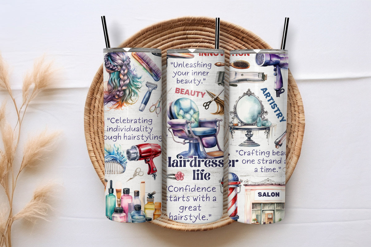 Hairdresser Life hair stylist gift tumbler presented in a gift basket