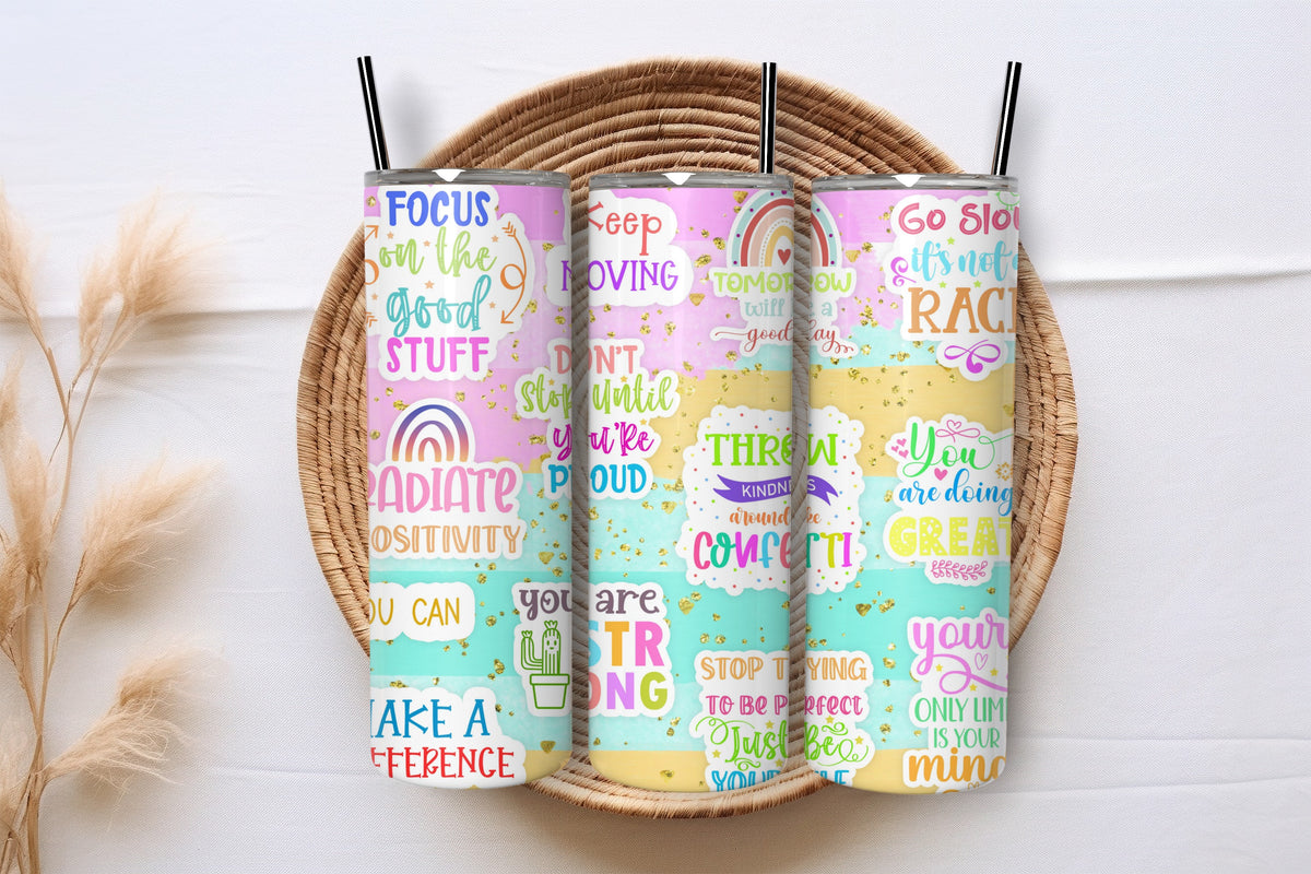 Pastel Positivity motivational teacher gift tumbler presented in a gift basket
