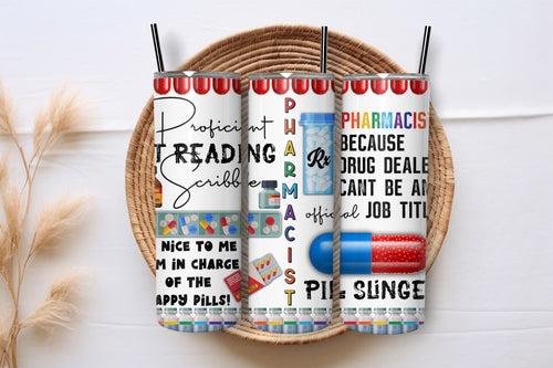 Funny Pharmacist gift tumbler presented in a gift basket