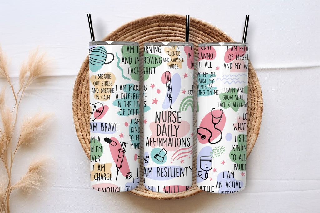 Nurse Daily Affirmations gift tumbler presented in a gift basket