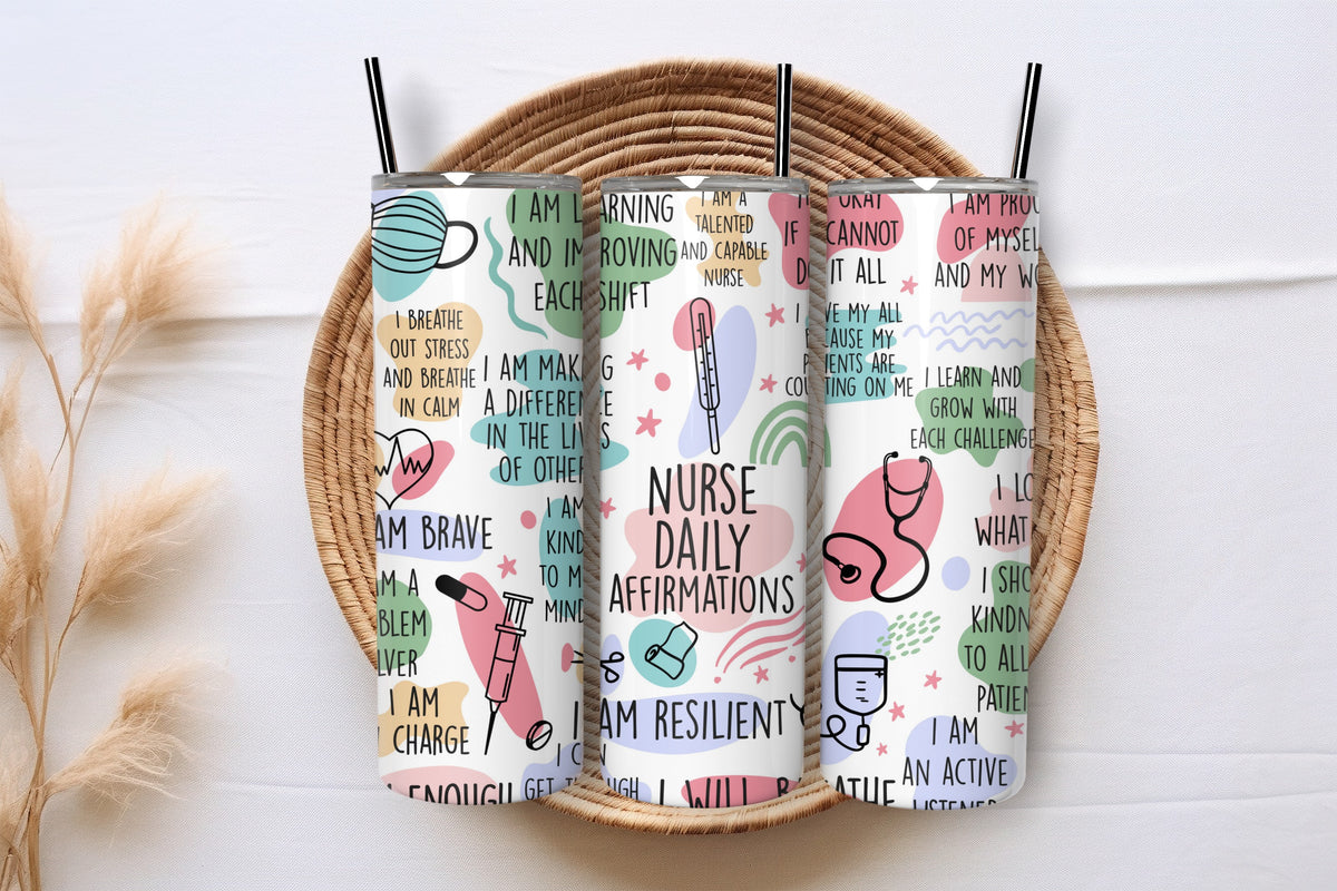 Nurse Daily Affirmations gift tumbler presented in a gift basket