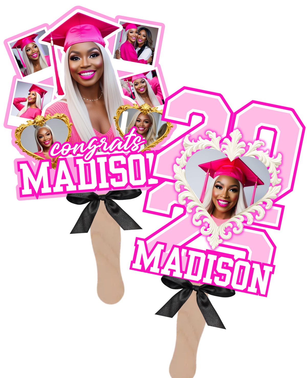 Pink Graduation Fan Printable, Class of 2026 Photo Grad Fan Commencement Party Favor, Instant Digital Download