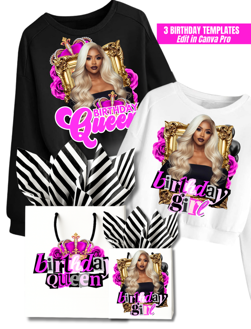 Birthday girl party favor bundle, personalized chip bag, juice pouch and treat wrapper templates