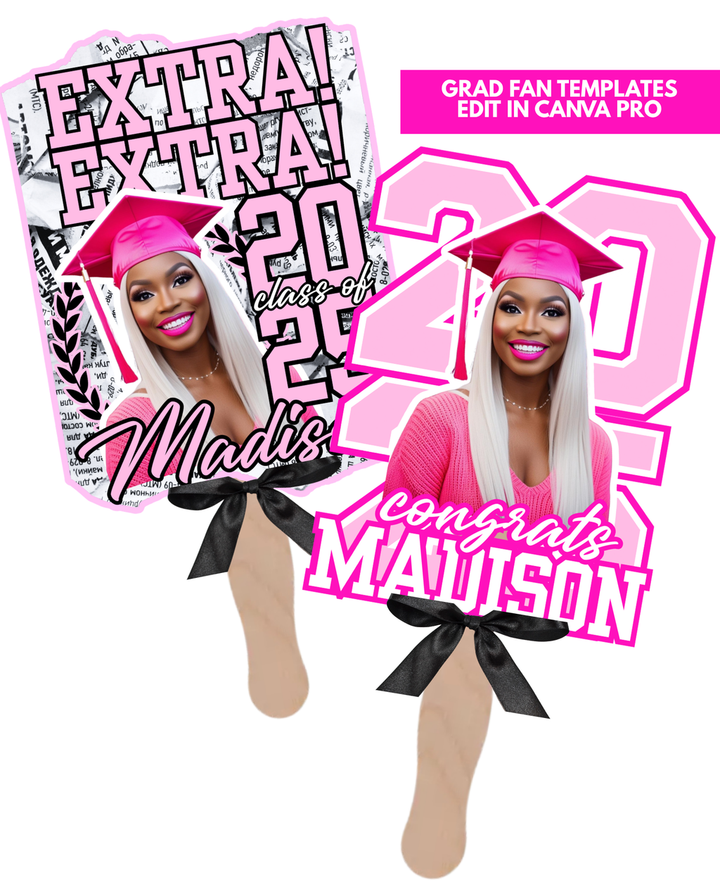 Pink Graduation Fan Printable, Class of 2026 Photo Grad Fan Commencement Party Favor, Instant Digital Download