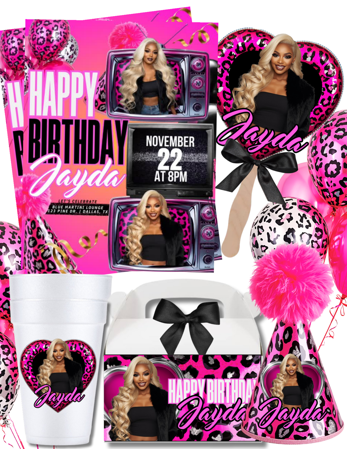 Pink Leopard Party Favor Bundle Printable, Editable Leopard Print Birthday Chip Bags Candy Wrappers Labels, Instant Digital Download