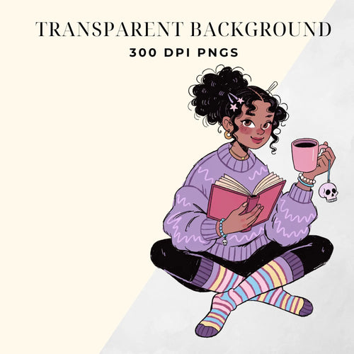 Bookish goth clipart bundle, preview 2 of 5