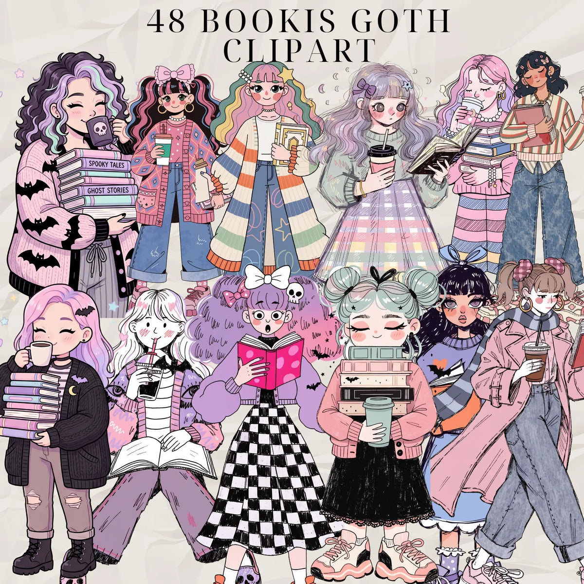 Bookish goth clipart bundle, preview 3 of 5