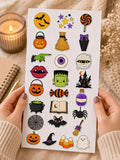 Preview of cute ghosts, pumpkins, candy, bats, witch hats, potion bottles, a mummy and playful monsters