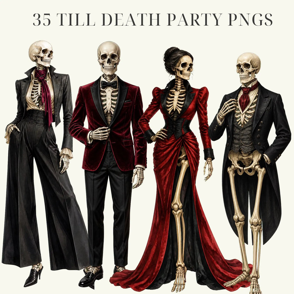 Gothic romance skeleton couple clipart, preview 3 of 9
