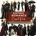 Preview of skeleton couples in black and burgundy Victorian-style outfits, embracing and dancing