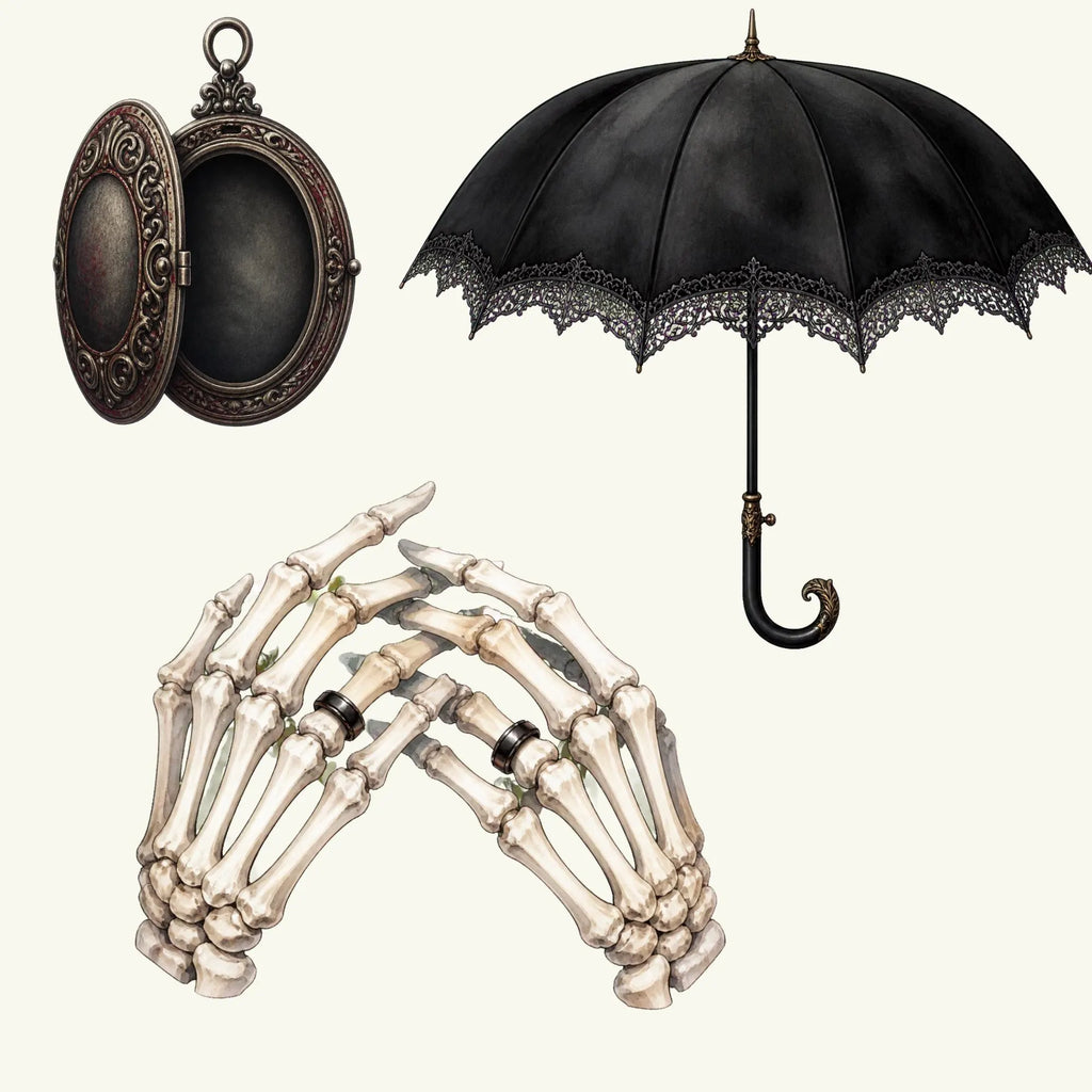 Gothic romance skeleton couple clipart, preview 8 of 9