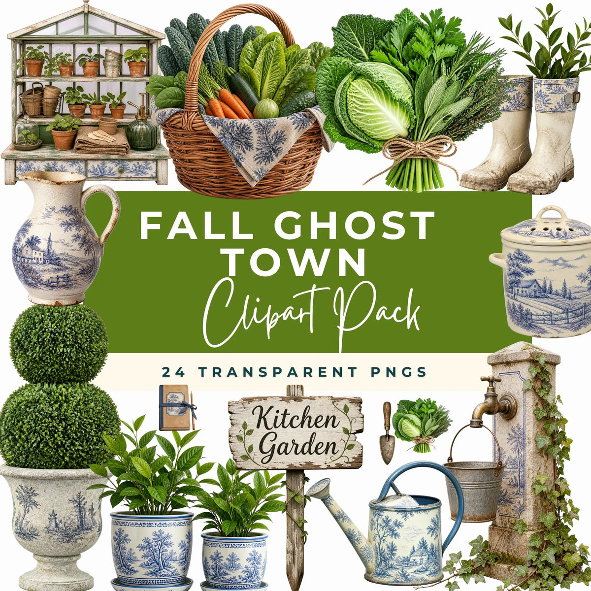 Fall ghost town clipart bundle, preview 1 of 9