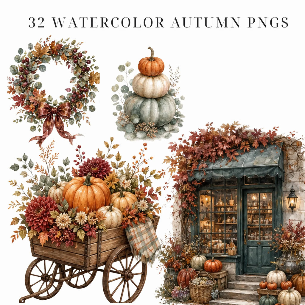 Cozy autumn watercolor clipart bundle, preview 3 of 9