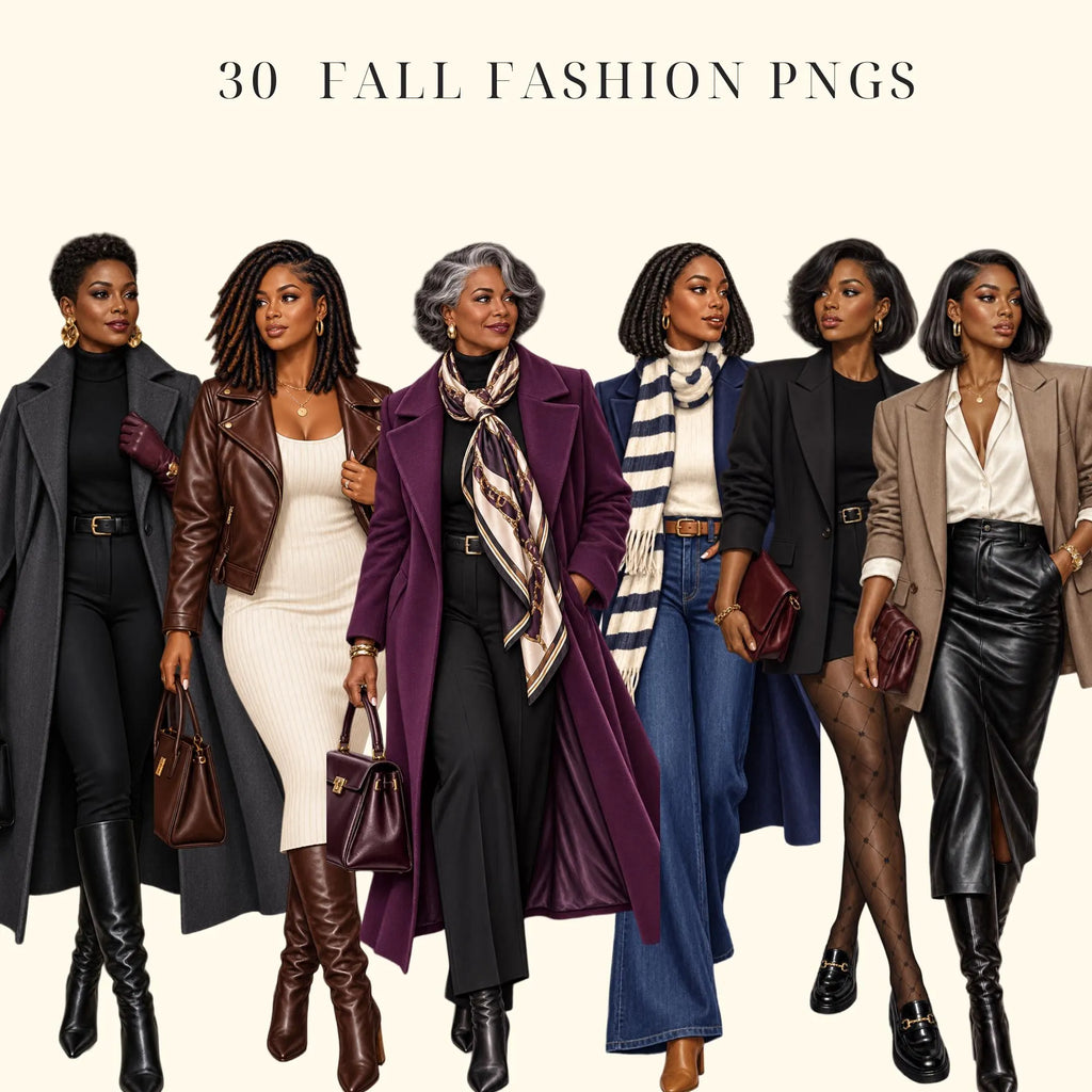 Black woman fall fashion clipart bundle, PNG, preview 4 of 10