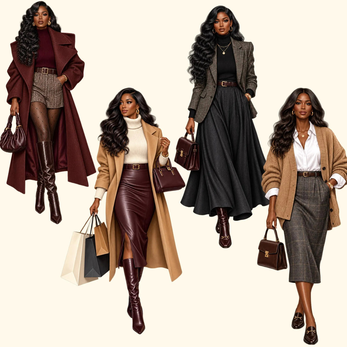 Black woman fall fashion clipart bundle, PNG, preview 5 of 10