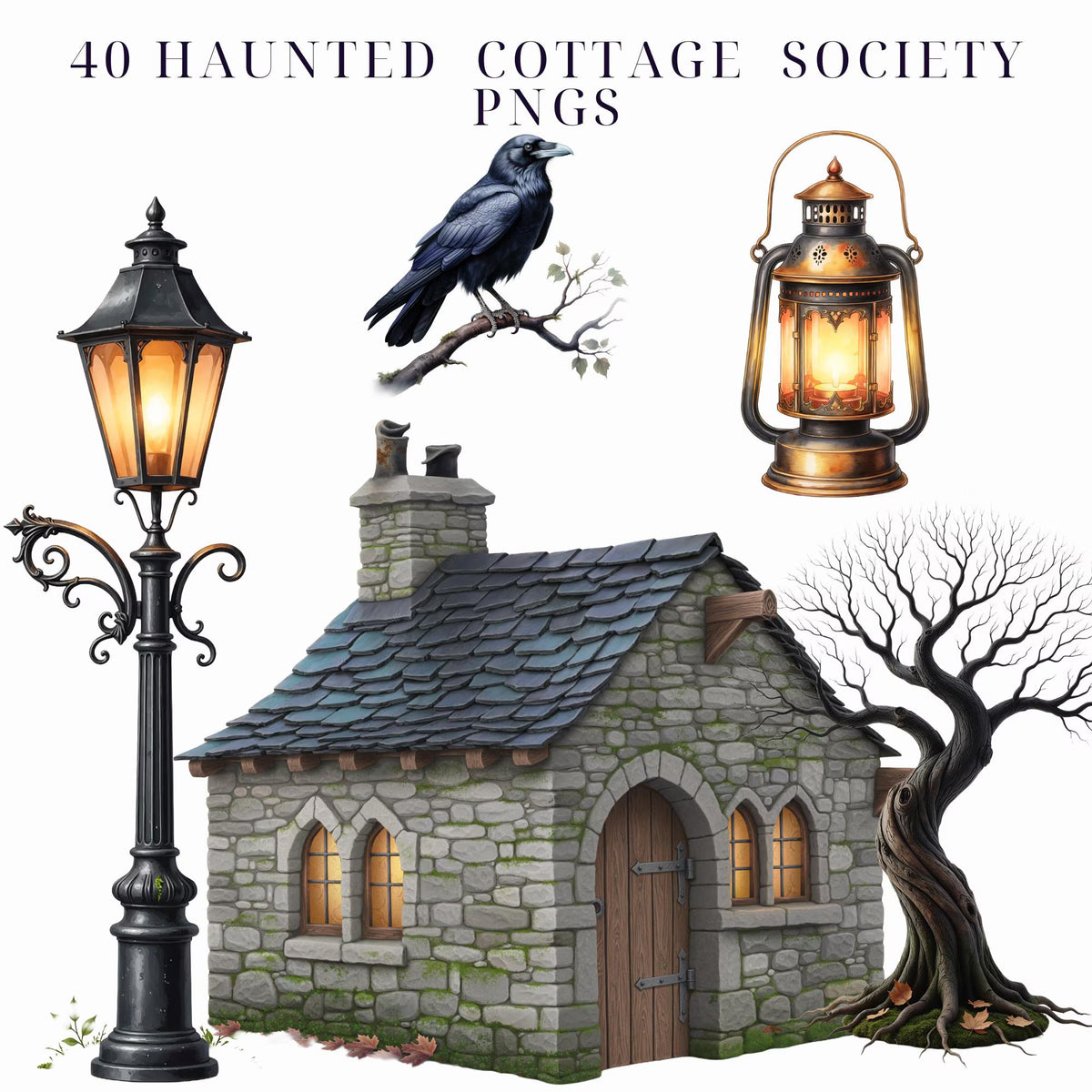 Haunted cottage clipart bundle, preview 4 of 8