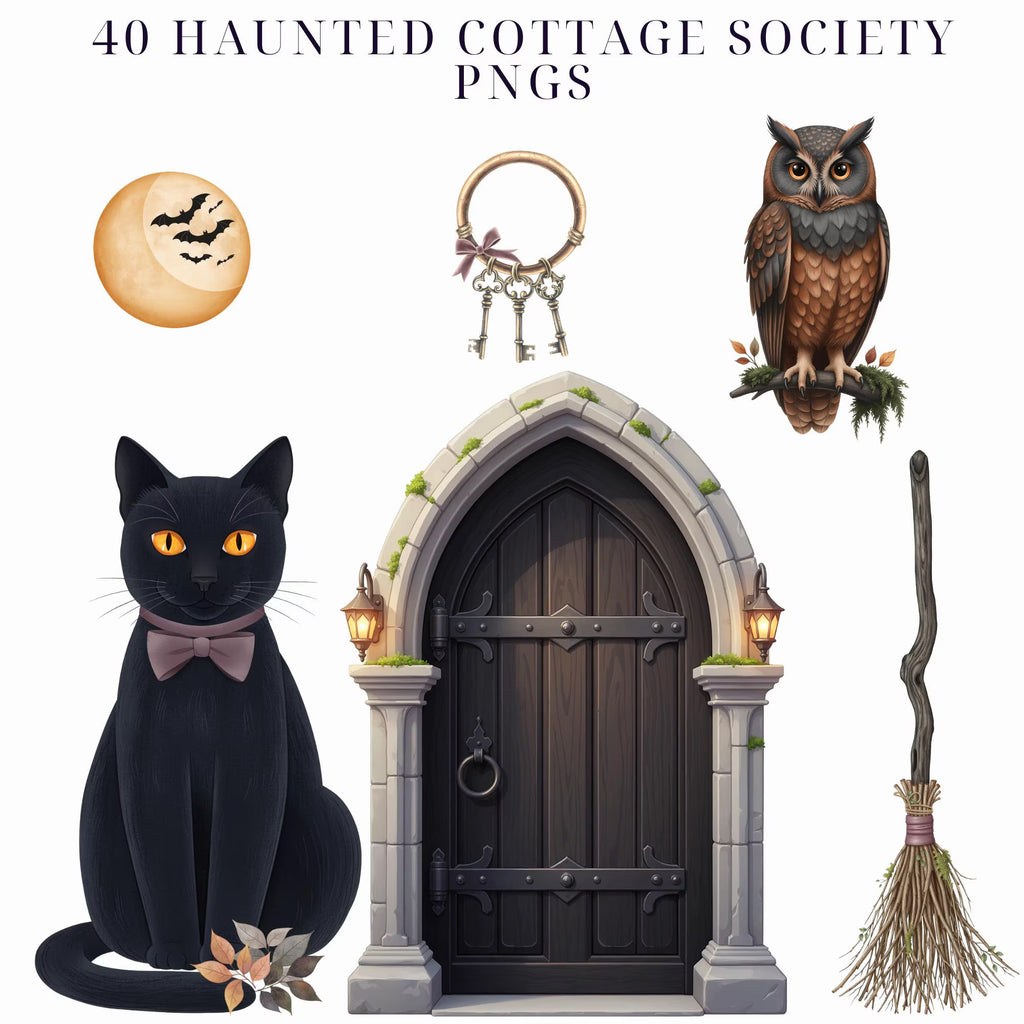 Haunted cottage clipart bundle, preview 3 of 8