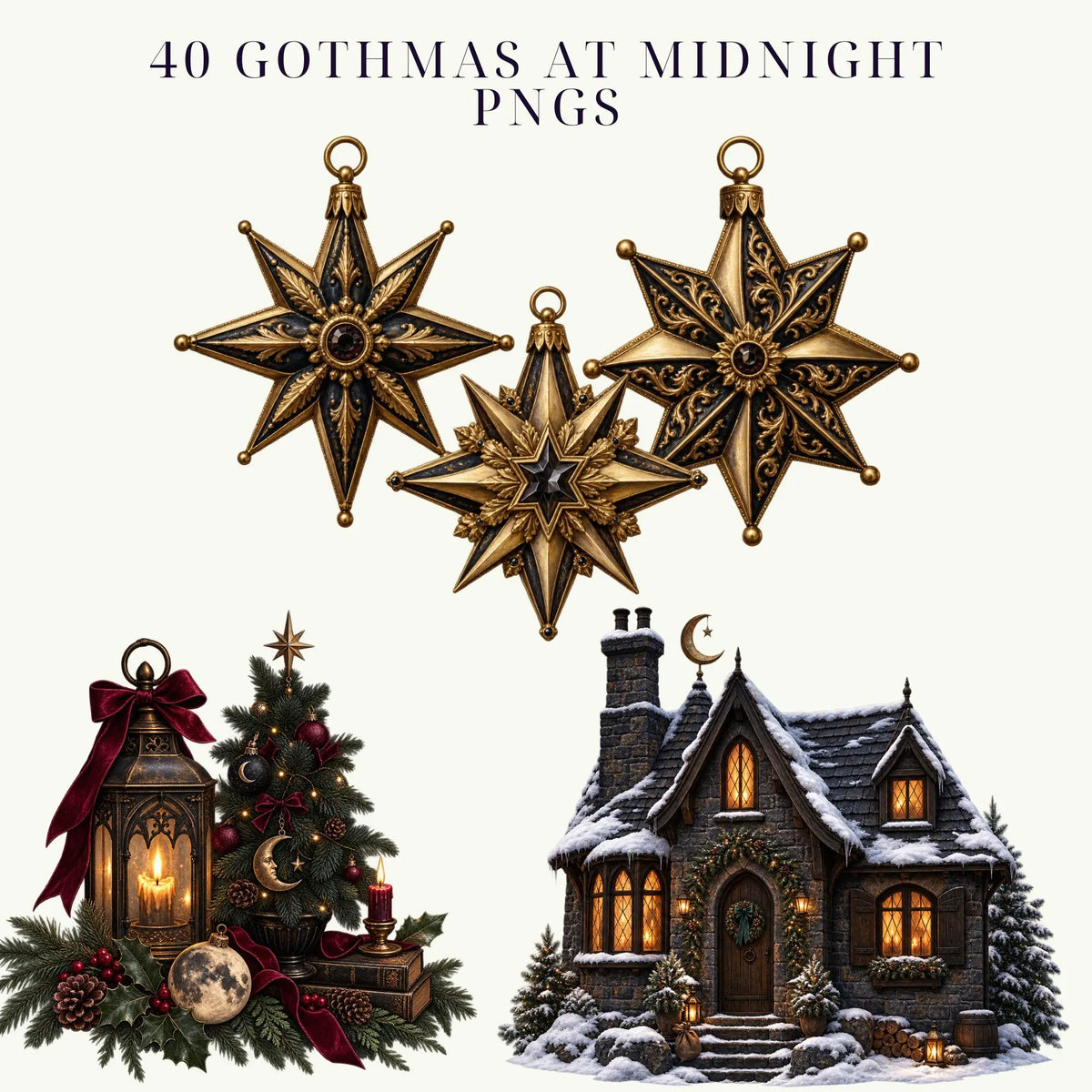 Gothmas gothic Christmas clipart bundle, preview 3 of 12