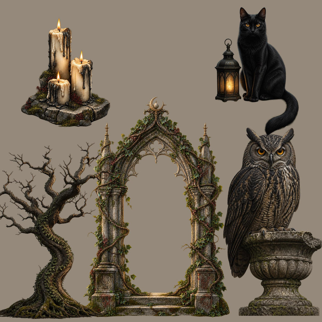 Gothic cemetery clipart bundle, PNG, preview 5 of 12