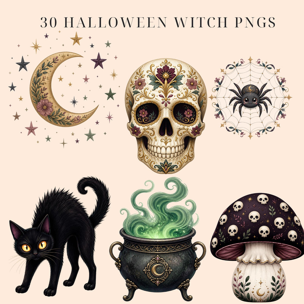 Spooky cute Halloween witch clipart bundle, preview 4 of 9