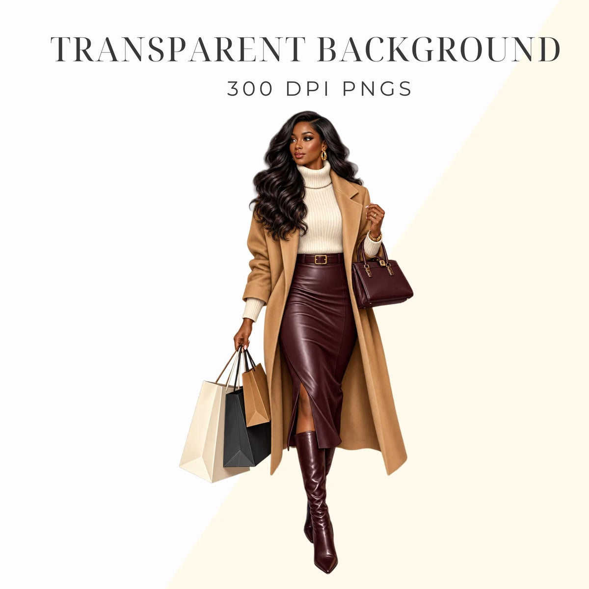 Black woman fall fashion clipart bundle, PNG, preview 2 of 10