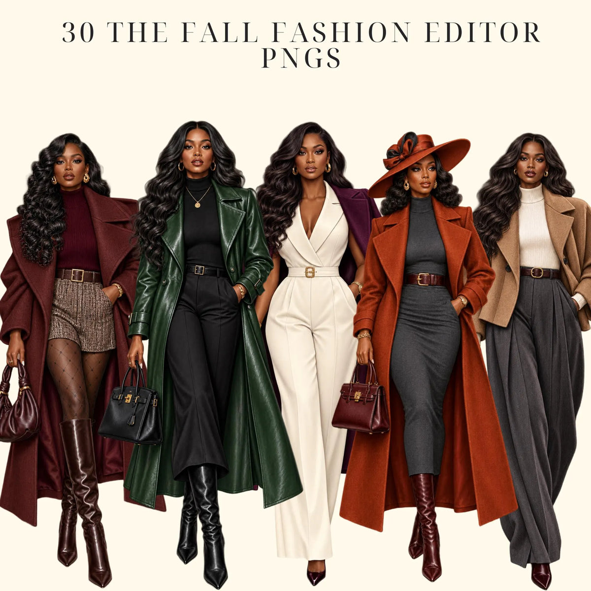 Black woman fall fashion clipart bundle, PNG, preview 3 of 10