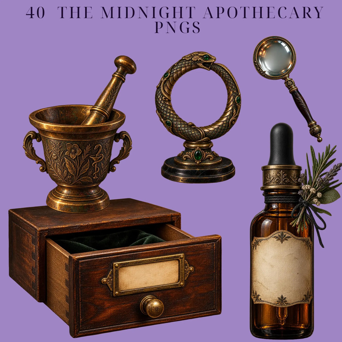 Gothic apothecary clipart bundle, preview 3 of 10
