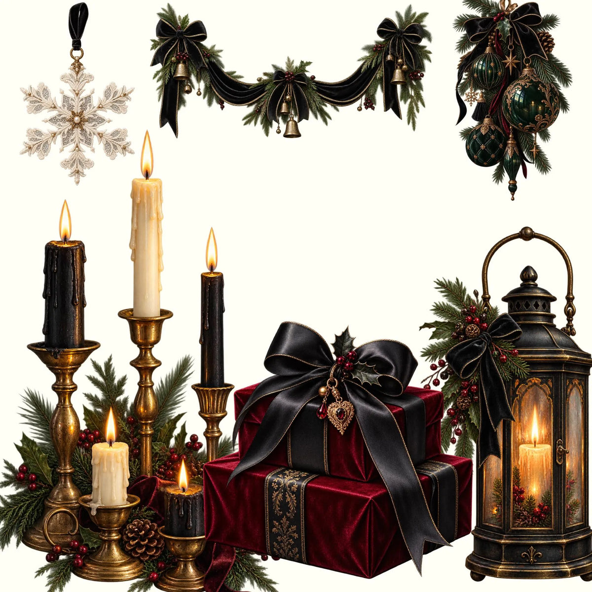 Gothmas gothic Christmas clipart bundle, preview 5 of 12