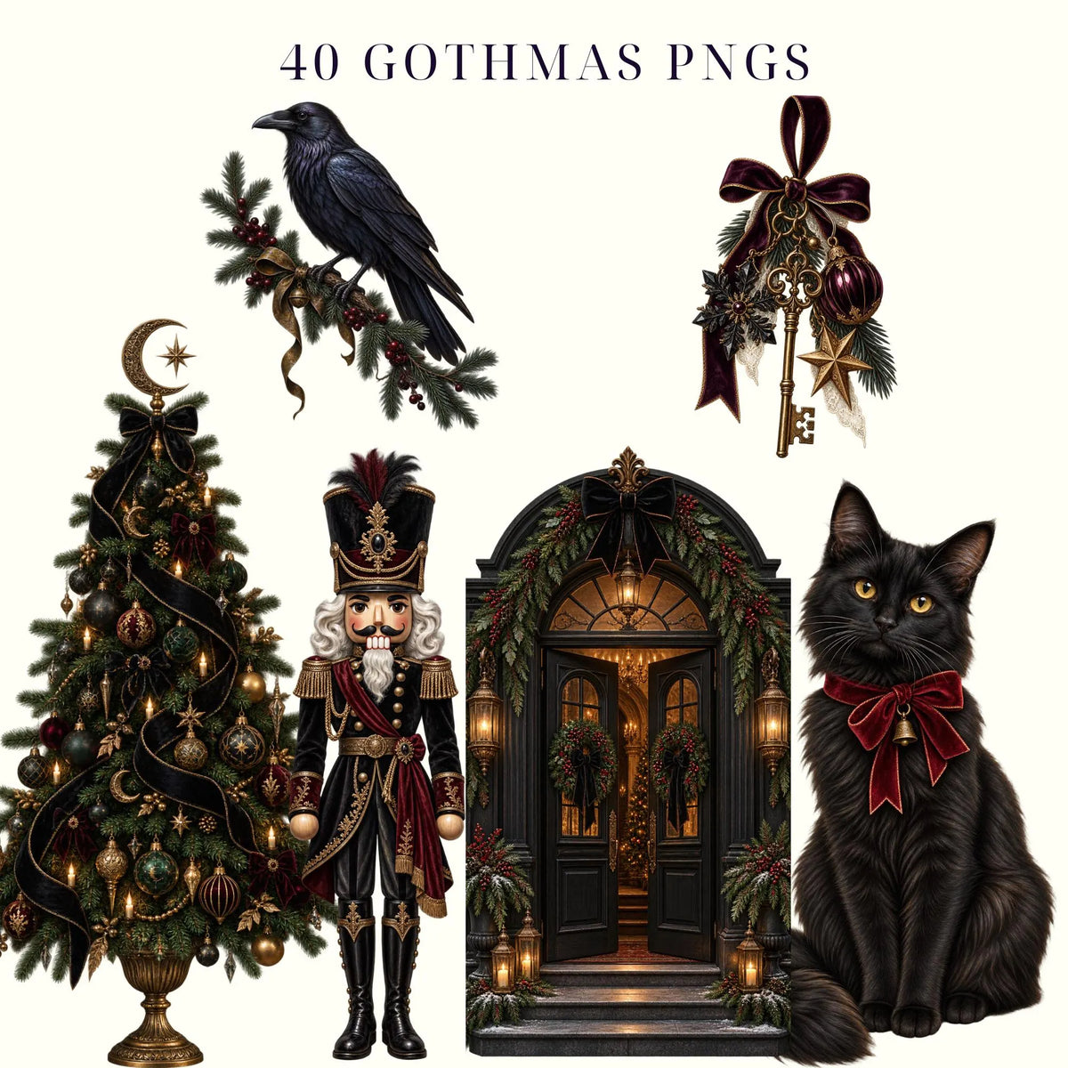 Gothmas gothic Christmas clipart bundle, preview 4 of 12