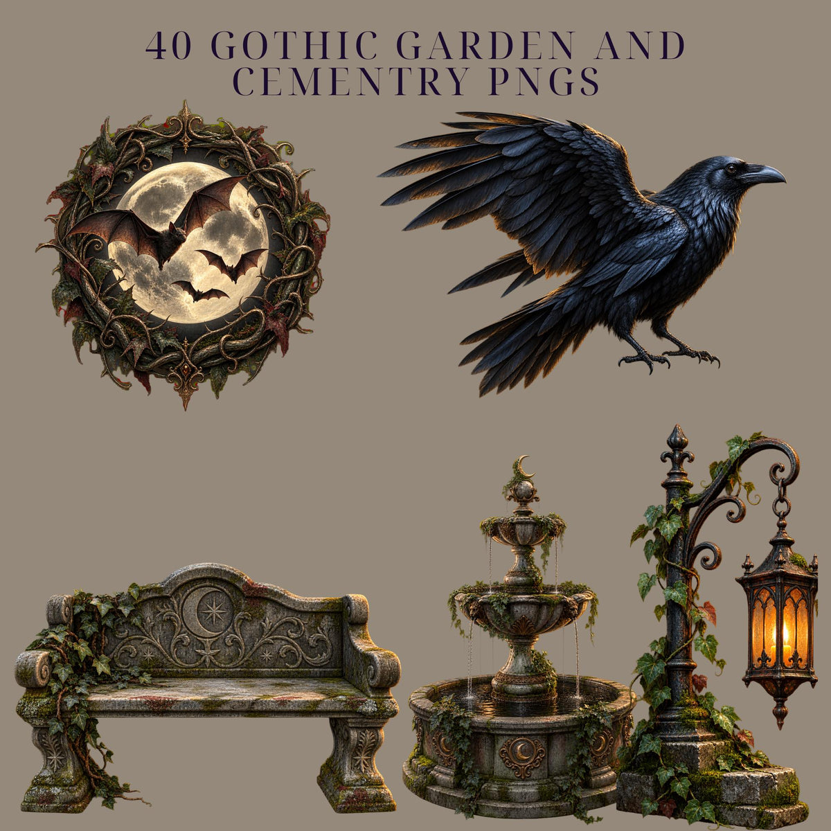 Gothic cemetery clipart bundle, PNG, preview 3 of 12