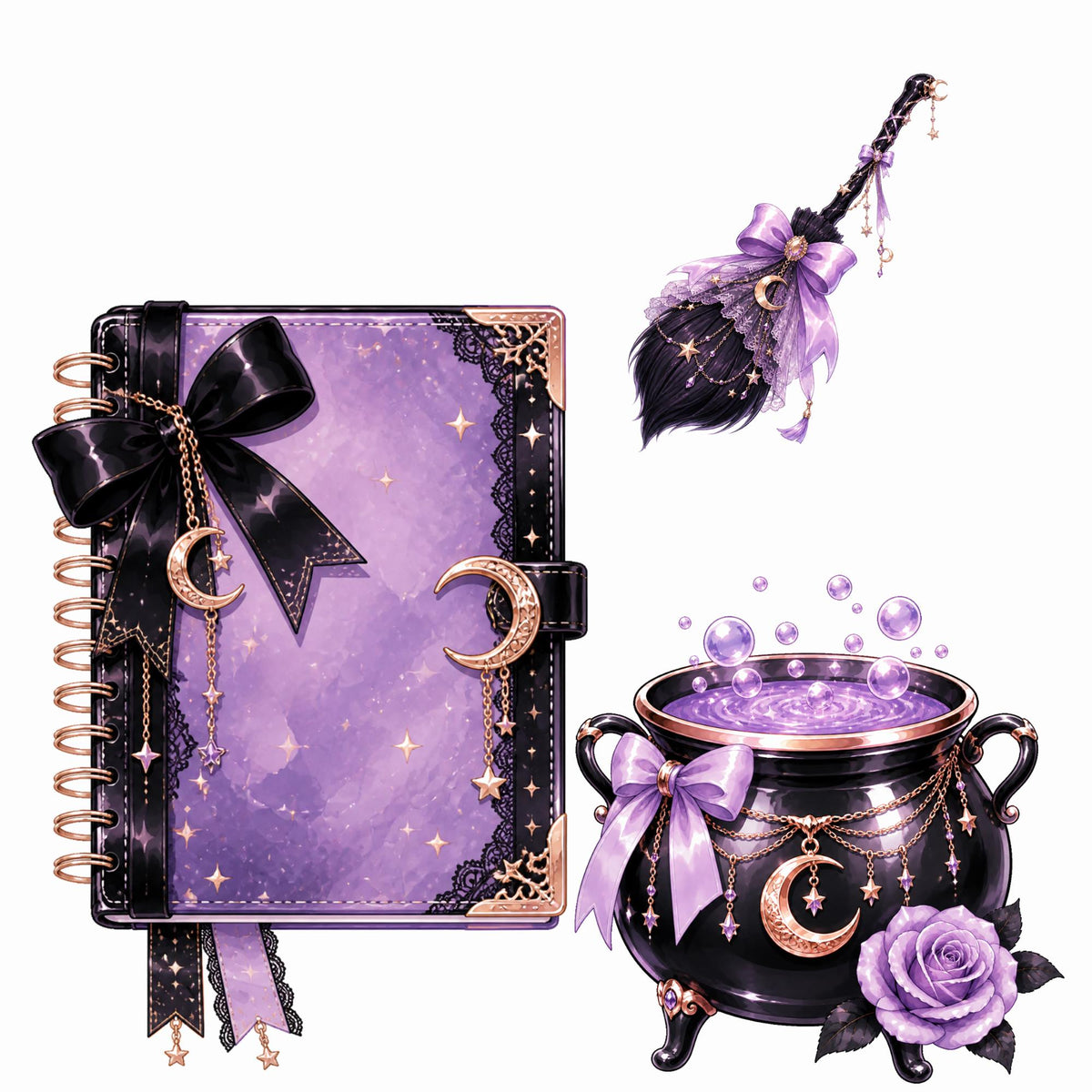 Moonlight witch clipart, preview 5 of 10