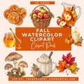 Preview of apples, cider, dried orange slices, honey, mushrooms, autumn leaves and pumpkin-spice drinks
