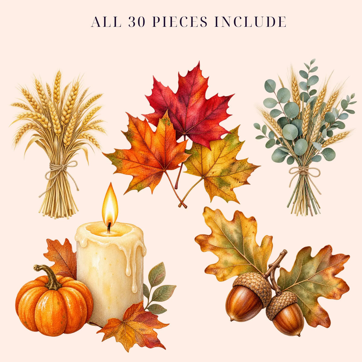 Fall watercolor clipart bundle, preview 3 of 9