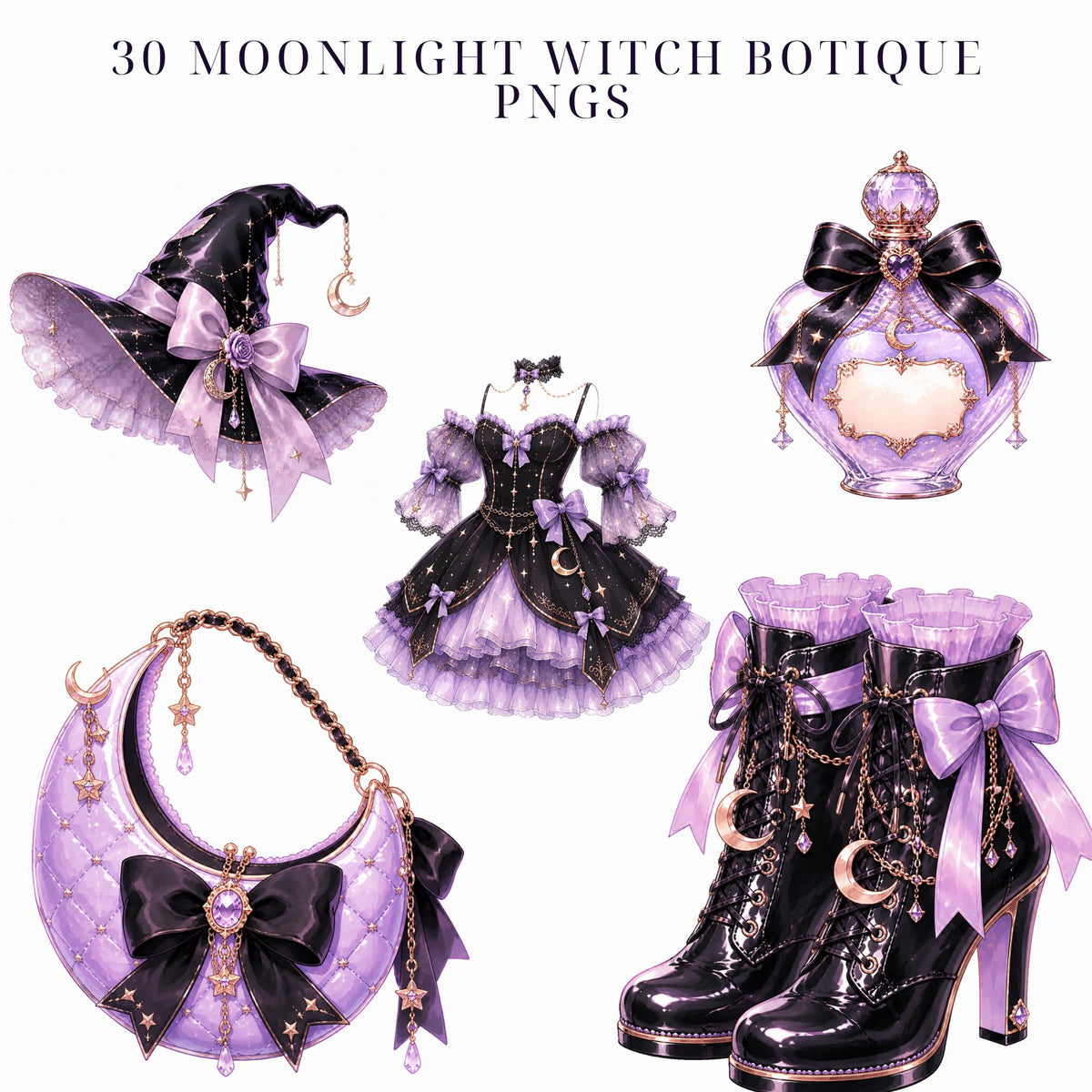 Moonlight witch clipart, preview 3 of 10