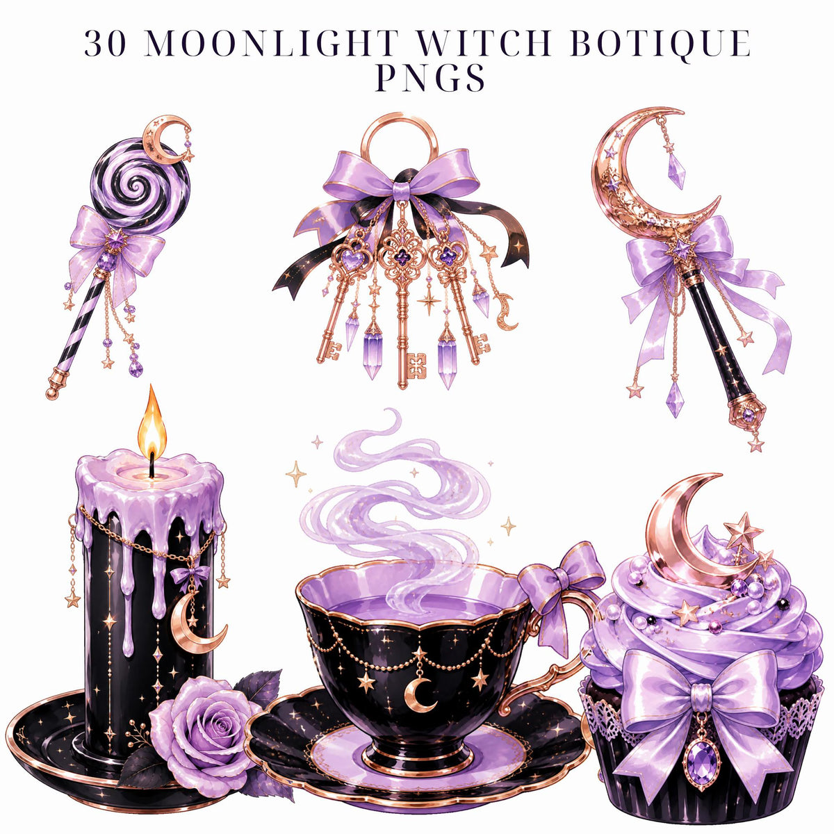 Moonlight witch clipart, preview 4 of 10
