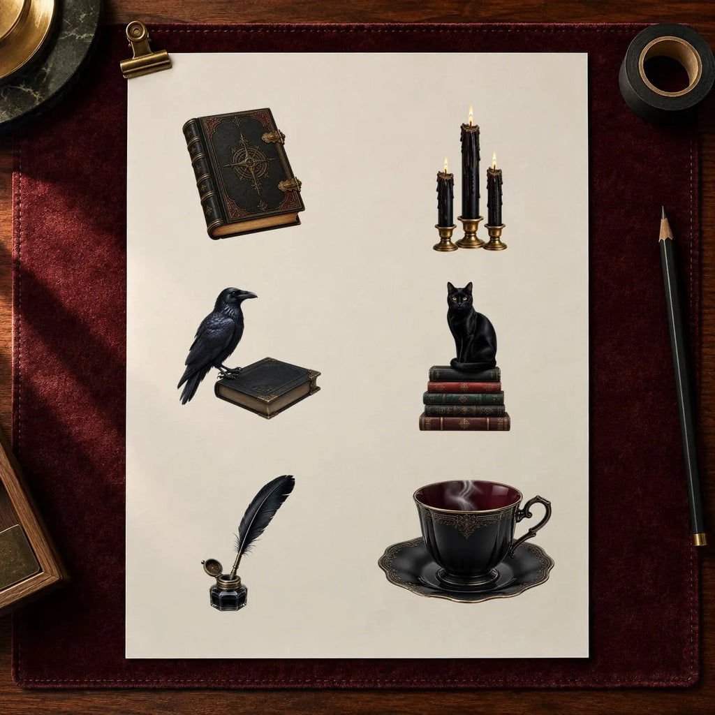 Gothic reading room clipart bundle, preview 6 of 10